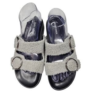 Marc Fisher Keena2 Gray and Black Double Buckle Strap Slides Women's Size 9